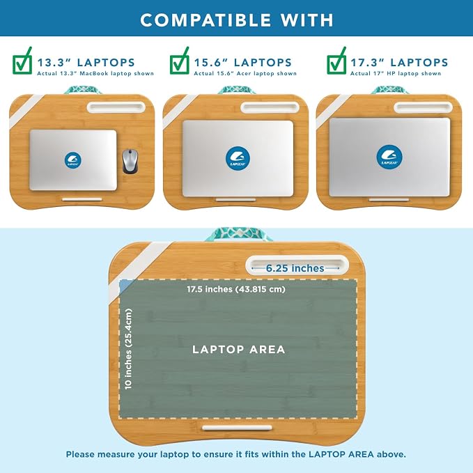LAPGEAR XL Designer Lap Desk – Aqua Trellis, Fits 17.3” Laptops