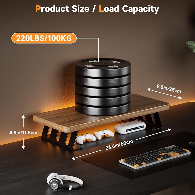 Monitor Stand - 24 Inch Wood Monitor Stand Riser, 220 Pounds Load Capacity Desk Monitor Riser for Laptop/PC/Printer, Desktop Stands Organizer for Home Office