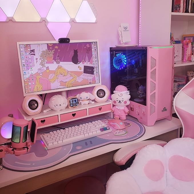 Cute Monitor Stand Kawaii Desk Organizer Cute Desk Organizer with Drawers Monitor Riser Computer Stand