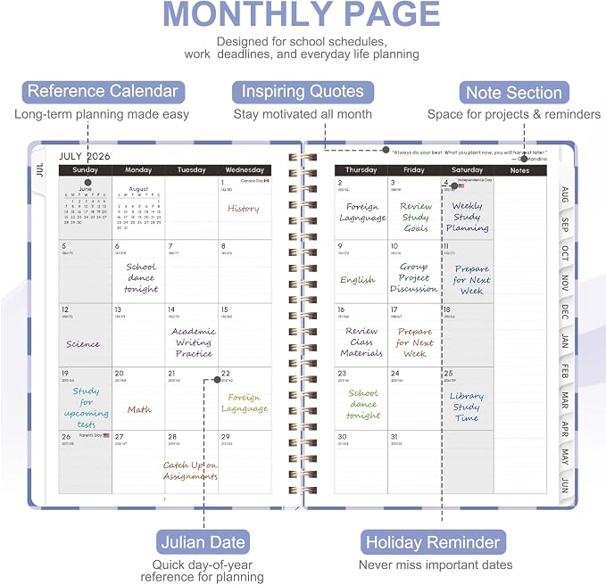 Planner 2026-2027, Weekly and Monthly Academic Year Calendar Planner, July 2026 - June 2027, Daily Agenda Book for Office School Supplies, A5(6.3'' x 8.5'')