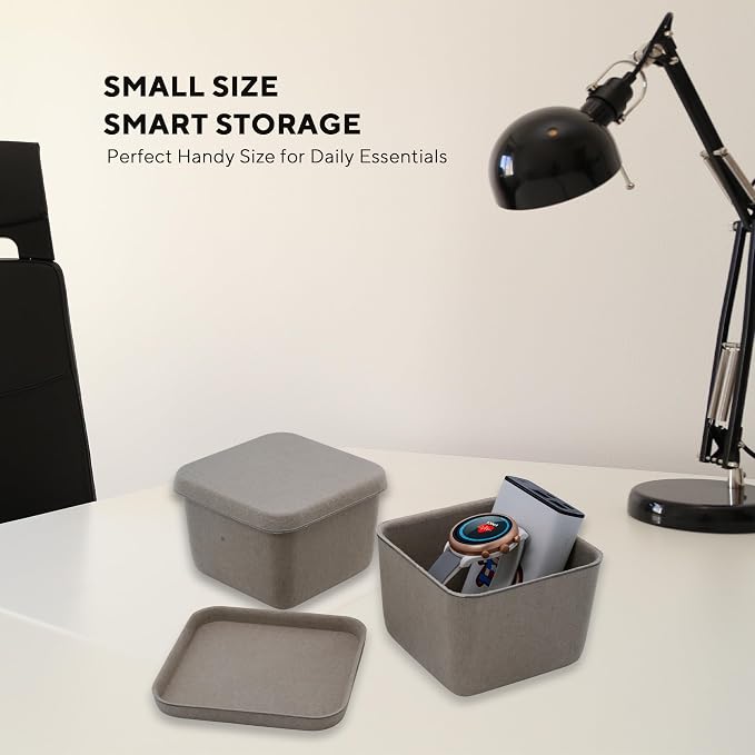 2pc Lidded Felt Desktop Stackable Storage Container with Lid, Stone
