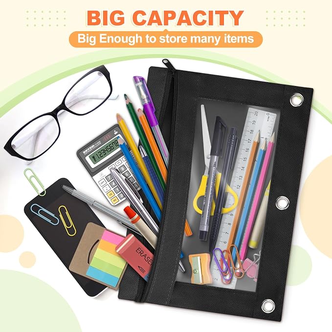 Shemira Pencil Pouch for 3 Ring Binder, 30 Pack Black Pencil Pouches Bulk | Binder Pencil Pouch with Smooth Zipper, Zipper Pencil Pouches, 3 Ring Binder Pencil Pouches, Clear Window Pencil Case