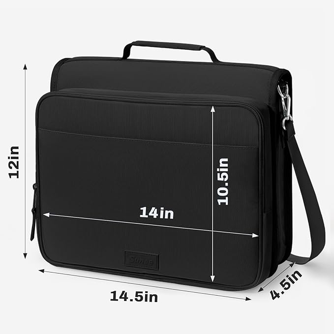 SUNEE Zipper Binder with 2-Inch O-Rings, 13-Inch Laptop/Tablet Sleeve, 450 Sheet Capacity, Sturdy Carry Handle & Adjustable Shoulder Strap, Schoo & Office Organizer, Black