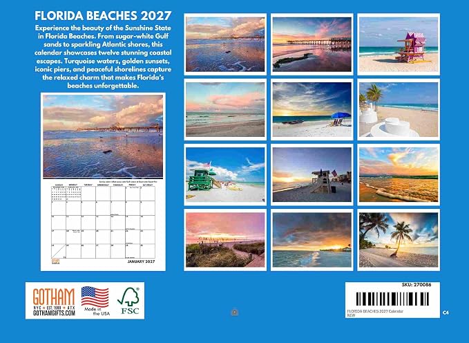 Florida Calendar 2027 Beach Coast Monthly Wall Calender 12 Month