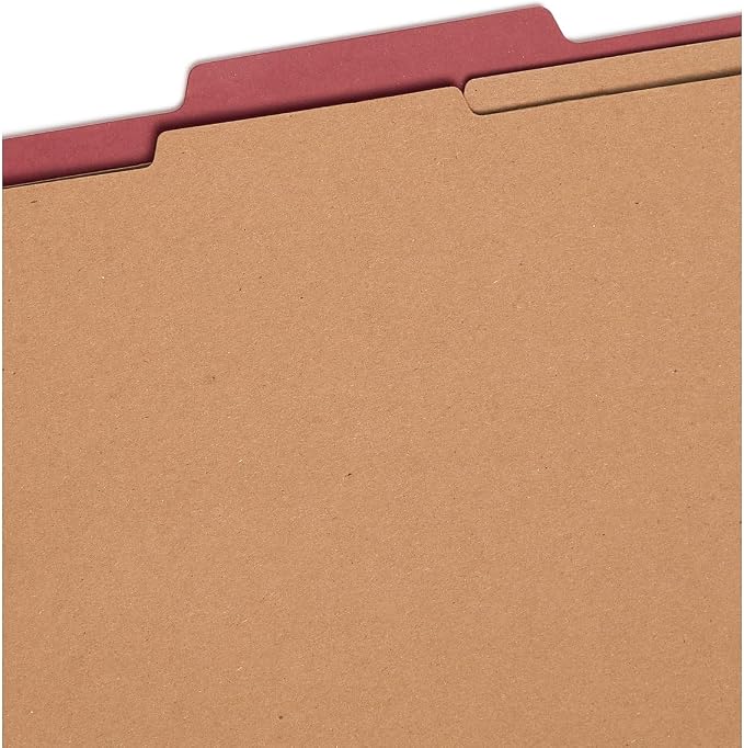 Smead 100% Recycled Pressboard Classification File Folder, 2 Dividers, 2" Expansion, Letter Size, Red, 10 per Box (14024)