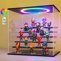 LANSCOERY Acrylic Display Case with RGBW Lights, 6 Tier Black | 15 x 11.8 x 15.8 in case displays small figures on desks or shelves with tiered rows and front access.
