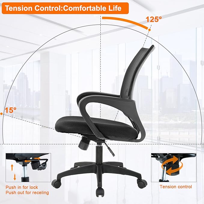 BestOffice Ergonomic Office Chair | Mid-Back Swivel Desk Chair | Black | with Lumbar Support, Adjustable Height & Breathable Backrest | Sponge Seat & Rolling Wheels | for Home, Office | Pack of 2