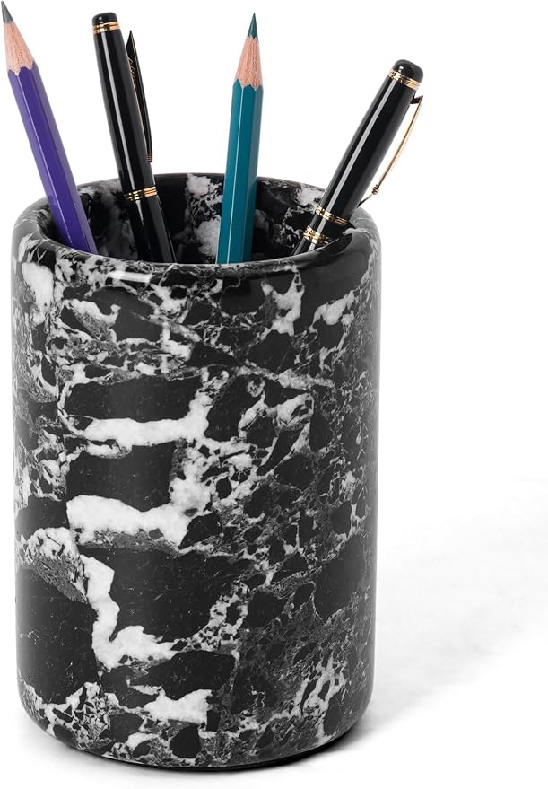 Radicaln Marble Pen Holder For Desk 4" Inches Black Handmade Pencil Holder & Pen Holder for Home & Office Desktop Organizer, Ideal Marble Toothbrush Holder