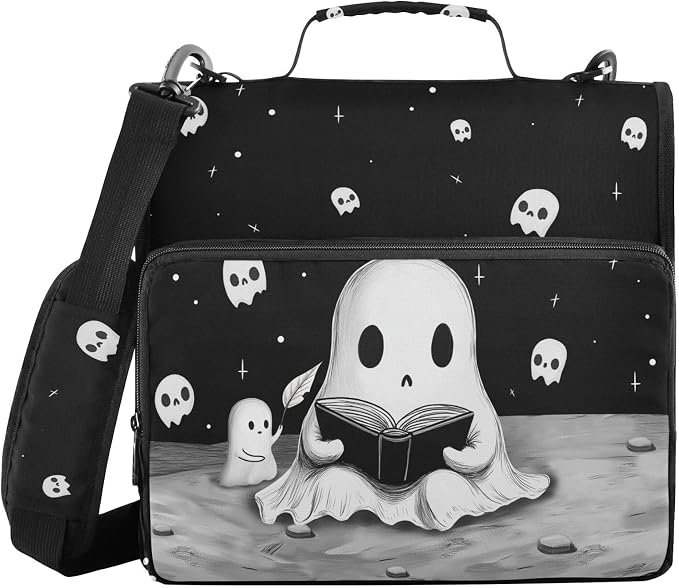 Halloween Ghost Binder Bag 3 Ring Zipper with Handle Shoulder Strap | for School Work Office Organizer Storage Case