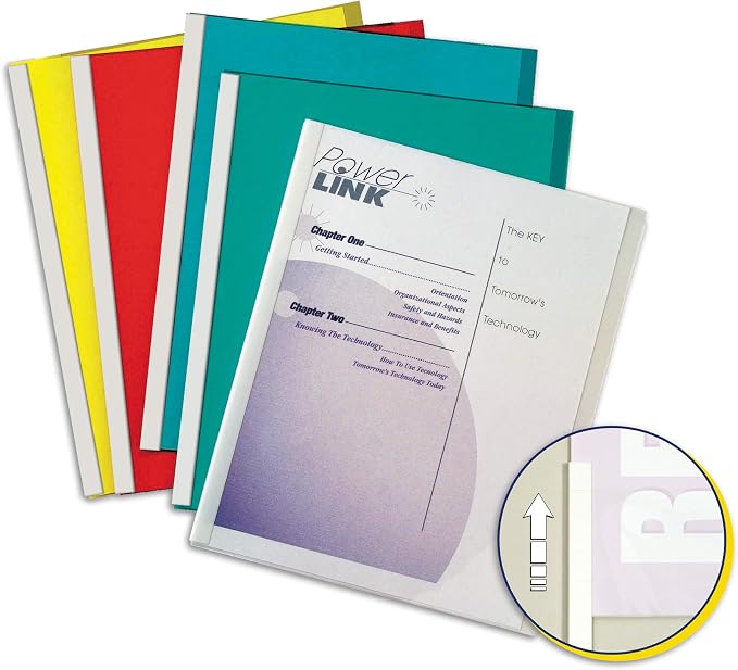 C-Line Report Covers with Binding Bars, Assorted Color Vinyl, White Bars, 8.5 x 11 Inches, 50 per Box (32550)