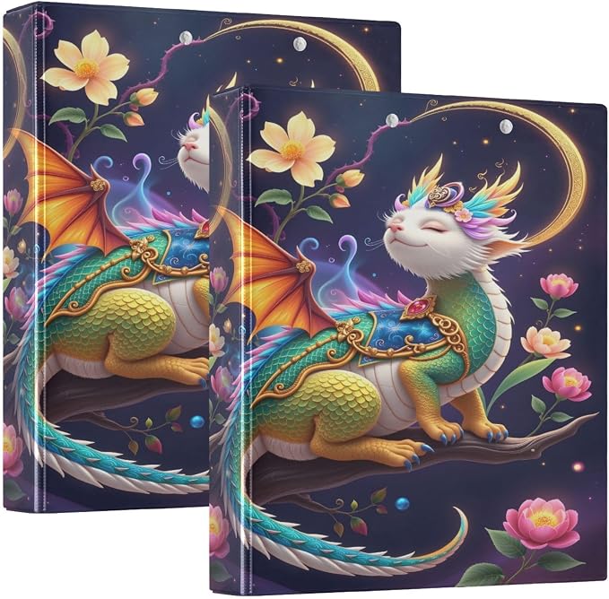 ALAZA 3 Ring Binder Stylish Cute Dragon Clipboard Round Ring Binder Holds 1.5 Inch Three Rings Binders for Office Supplies, 1Pack