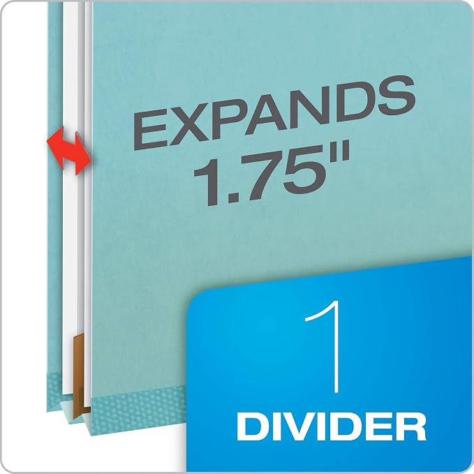 Pendaflex Recycled Classification File Folders, 1 Divider, 2" Embedded Fasteners, 2/5 Tab Cut, Legal Size, Light Blue, Box of 10 (28777R)