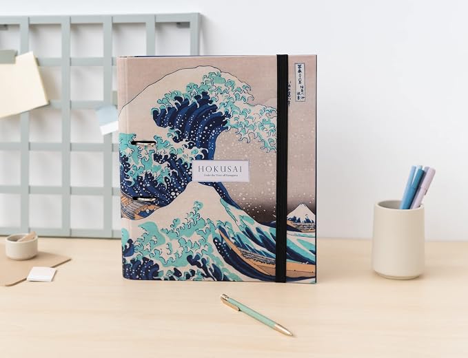 Kokonote Hokusai 2 Ring Binder - A4 - 10.6 x 12.6 inches - 27 x 32 cm - 2 Rings - Japanese Gifts | A4 Folder with Elastic closure, School Folders for Paperwork A4, Back to School Supplies | The Great Wave off Kanagawa