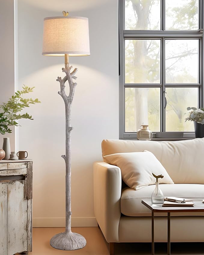 Retro Farmhouse Floor Lamp for Living Room Rustic Standing Lamps Tree Trunk Deco Modern Country Vintage Wood Grain 59.75" Tall Corner Floor Lamp Bedroom Office
