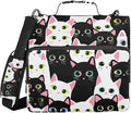 3 Ring Zipper Binder with Shoulder Strap Cat Black White Cartoon 2 Inch Zippered Binder Bag 500 Sheet Capacity Multi Pockets for School Supplies
