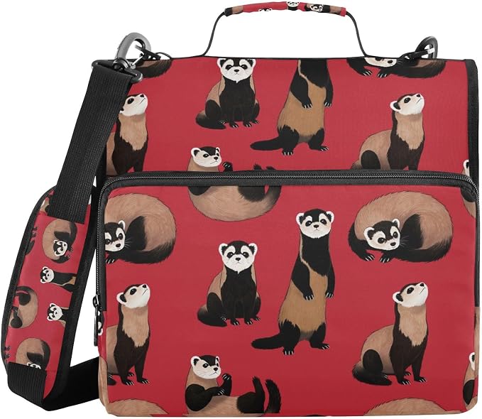 3 Ring Zipper Binder with Shoulder Strap Ferrets Red 2 Inch Zippered Binder Bag 500 Sheet Capacity Multi Pockets for School Supplies