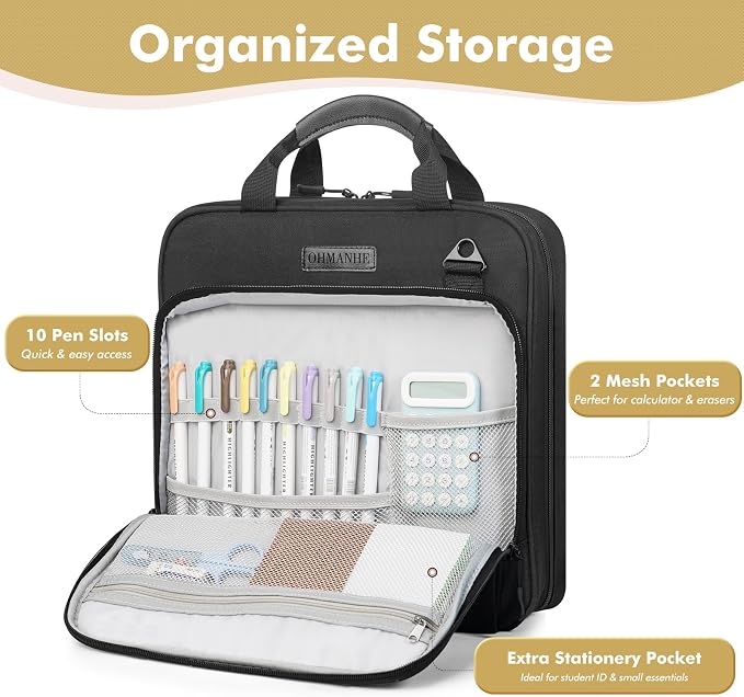 3-Ring Zipper Binder Organizer with Shoulder Strap, 2 Inch Binder | 500 Sheets Zip Up Binder Bag with Multiple Pockets & Storage, Laptop, Books Organizer for School Students and Teachers