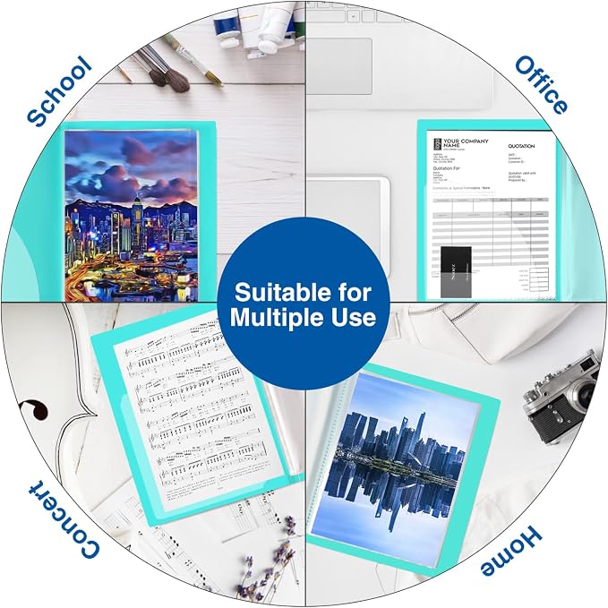 Sooez 30-Pocket Binder with Plastic Sleeves 9x12, Heavy Duty Art Portfolio | Folder with Clear Sheet Protectors, Display 60 Pages, Presentation Book for Artwork, Document Organizer Binder, Sky Blue