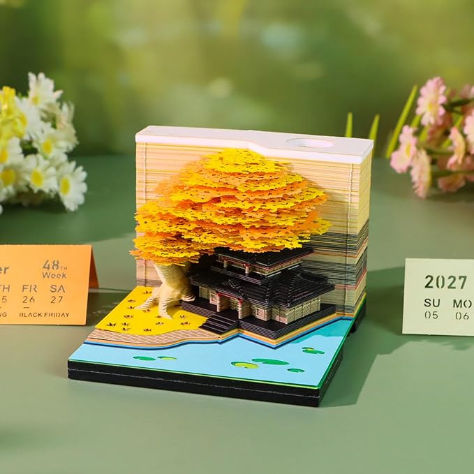 3D Time Piece Calendar, 2027 Desk Calendar With LED Light, 3d Tree Memo Pad Creative Desk Calendar, Christmas Gift for Colleague Friend, Desktop Decoration