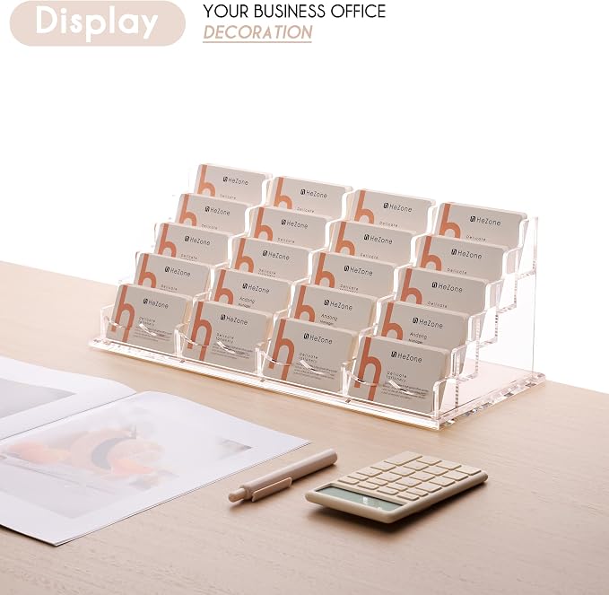 HeZone Business Card Holder for Desk Multiple Cards Display Stand Rack for Women and Men Clear Acrylic Card Organizer 20 Slot 5 Tier Large Capacity-Holds 1000 Cards -1 Pack (20 Cell H)