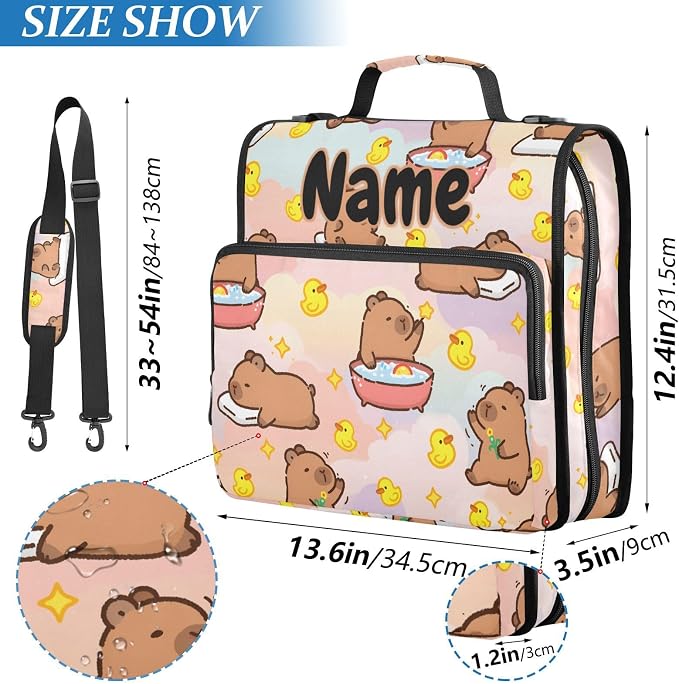 Custom Capybara Ducks 3 Ring Binder Bag 1.5 inch Personalized Name Binder Organizer 500 Sheet Documents Storage for School Office