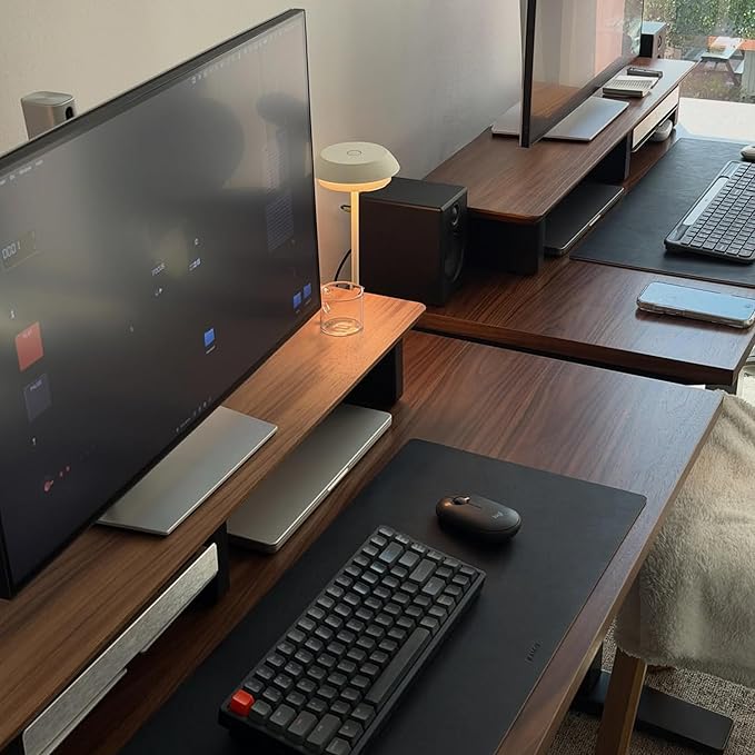 Raico Desk Cockpit Shelf Monitor Stand System Dual Screen Setup Wood Large Desk Accessory Organizer Unit (Walnut, Medium v2 | 36 Inches)