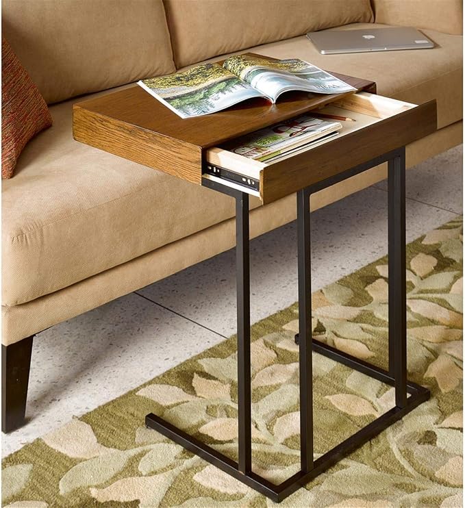 Madison Park Wynn Accent Wood with Metal Frame Snack Modern Home Office Laptop Stand with Drawer Bed Side Table Sofa For Living Room, Small
