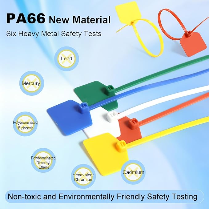4 in Marker Nylon Cable Ties, Plastic Water Proof Tags, Self-Locking Written-on Cable Marker, Security Seals Label for Cabling, Wire Marking Label, Shipping Hanging Tags - Mulit Colors/ 100pcs