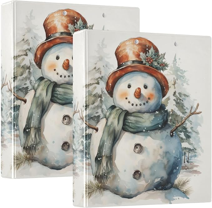 3 Ring Binder Snowman Retro Snowflakes 1.5 inch Binders Three Ring Binders with Clipboard Fit 8.5'' x 11'' Paper 3 Interior PVC Clear Pockets for Office Supplies