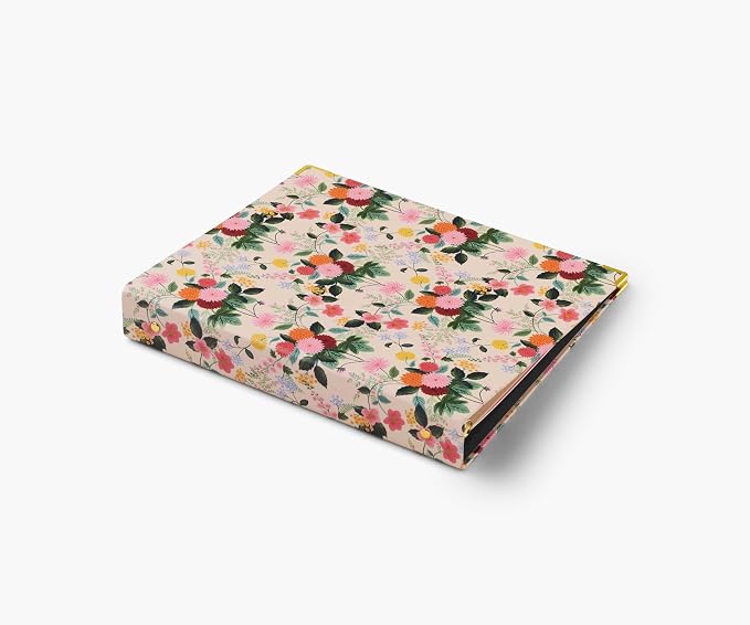 RIFLE PAPER CO. Dahlia Classic Binder w/Soft-Touch Illustrated Cover | 1" 3-Ring Binder, Holds 175 Pages, 3 Tabbed Dividers, Double-Sided Pocket Folder, 6 Adhesive Labels, Reinforced Metal Corners