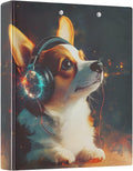3 Ring Binder Corgi Wearing Headphones 1.5 inch Binders Three Ring Binders with Clipboard Fit 8.5'' x 11'' Paper 3 Interior PVC Clear Pockets for Office Supplies