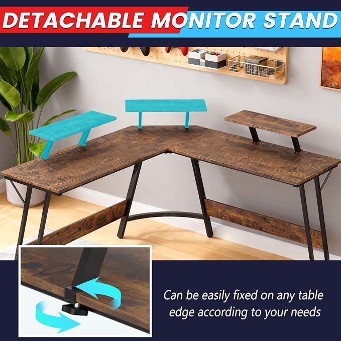 FDW L Shaped 51 Inch Gaming Desk,Corner Computer Desk,PC Gaming Desk,Writing Workstation with Large Monitor Stand for Home Office,Vintage