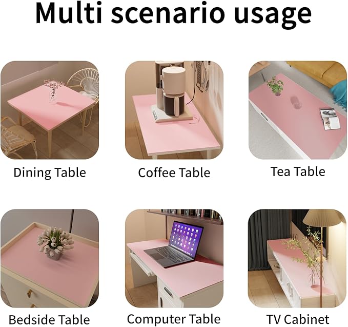 Zinkooat Leather Table Cover,1.8mm Thick,30x60 Inch Desk Cover,Large Desk Mat,Table Protector,Table Cover Protector,Glass Table Protector,Table Top Cover,(Pink+Silvery,30x60)
