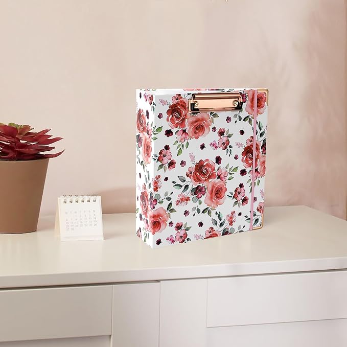 EYROZILL Mini Binder 3 Ring 2 Inch for 5.5" x 8.5" Paper with 5-Tab Dividers, A5 Binders with Clipboard for School Office Supplies and Home, Rose