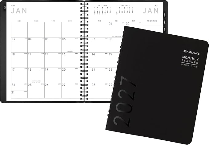 AT-A-GLANCE 2027 Planner, Monthly, 7" x 8.75", Contemporary, Black (70120X0527)