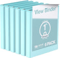 Pack of 6 Premium View Binders, Ring Binders with Clear-View Cover and Interior Pockets, Pastel Color Options, 1 Inch, Aqua