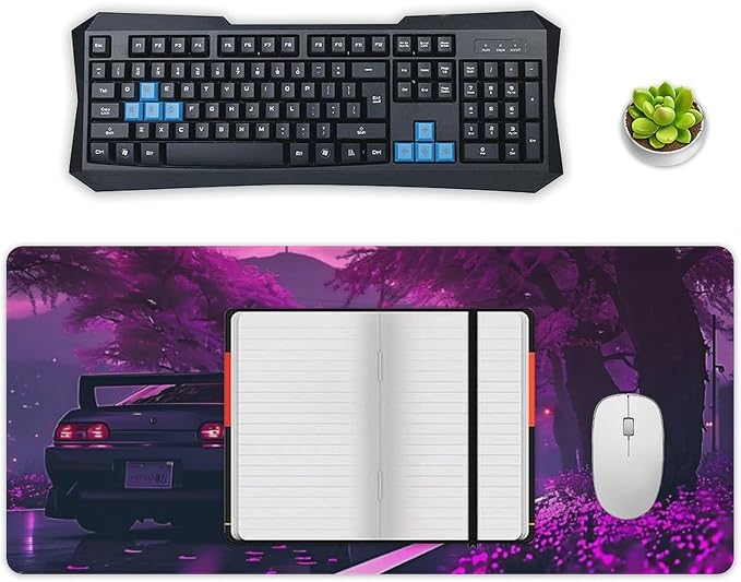 Large Mouse Pad Anime JDM Car S13 Purple Flowers Static Desk Mat Computer Accessories Gaming Office Organizers Supplies Decor Essentials Keyboard Pads for Desk Rubber 40x90cm