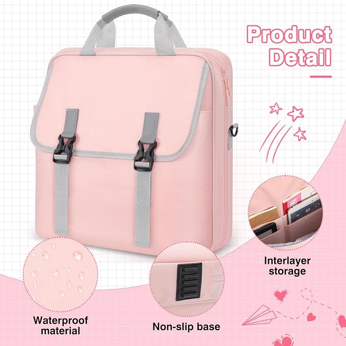 MoKo Zipper Binder Bag, 2-Inch 3-Ring, 500 Sheets, Pink | 6L water-resistant bag fits a 13-inch tablet and 14-inch laptop, with backpack, shoulder and hand carry options.