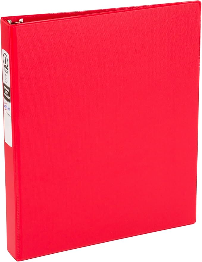 Avery Standard 3 Ring Binders, 1" Round Rings, 175-Sheet Capacity, 1.4 Inch Wide Spine, Red Binders, Ideal for Lightweight Organization and Occasional Referencing (12-Pack of 03310)