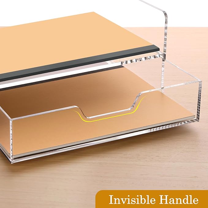 SANRUI 2-Tier File Organizer with 1Drawer, Acrylic Stackable Letter Tray | Desk Drawer Organizer with Paper Tray, Versatile Clear Acrylic Organization for Office Supplies, Home & School Organization