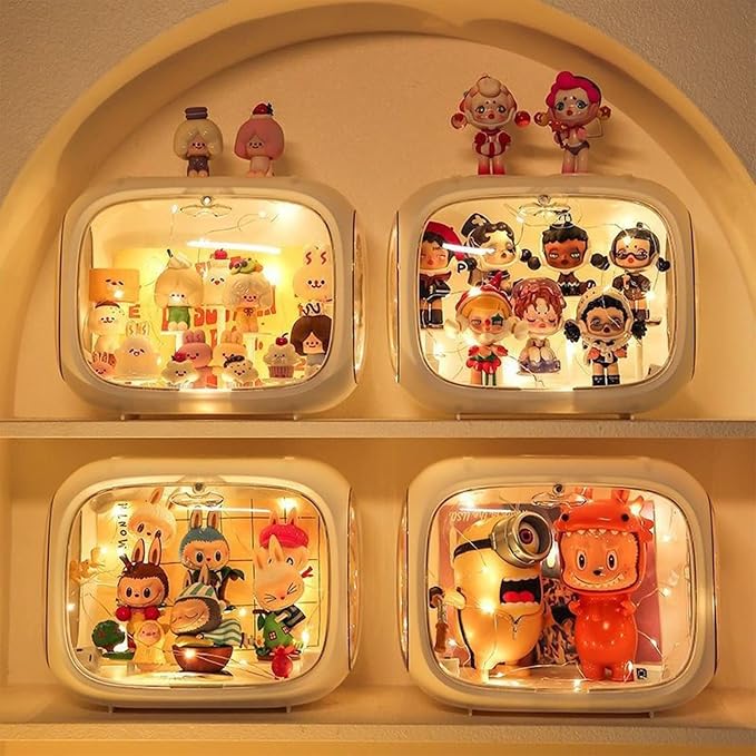 Clear Acrylic Display Case for Figures with LED Light, Dustproof & Moistureproof Display Stand with Door, Storage Box for Lego Collectibles, Action Figures, Pop Mart and Model Toys