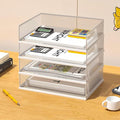 A3 Mesh Desk File Organizer, Stackable Paper Tray，Desktop Document Sorter, File Storage, 3/4/5-Tier Paper Letter Tray Organizer, Desk Accessories & Workspace, Black (4 Tier-Landscape-White)
