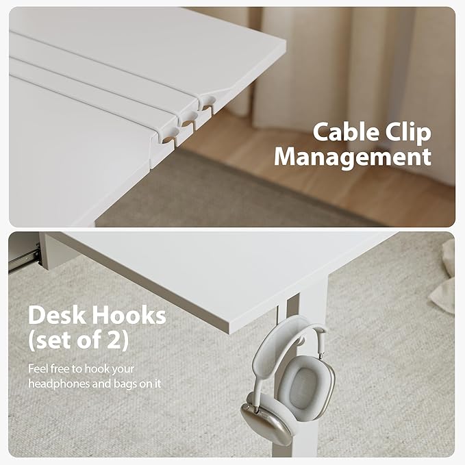 Agilestic 63 x 55 Inch L Shaped Electric Standing Desk, White | Corner Desk, Ample Workspace, Memory Presets, Hooks, Stable Steel Frame,176 lbs Capacity, Easy Assembly, Splice Board