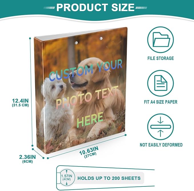 Custom Photo Text 3 Ring Binders 1.5 Inch Personalized Pictrue Three Ring Binders Versatile Binder for Work School Office Supply 1 Pack