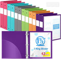 Henoyso 1.5 Inch 3 Ring Binders with Clear Front Cover and 2 Pockets, Round Ring Binders Fits 8.5'' x 11'' Letter Size Paper for School Office Supplies, 12 Pack (Assorted Stylish Color)