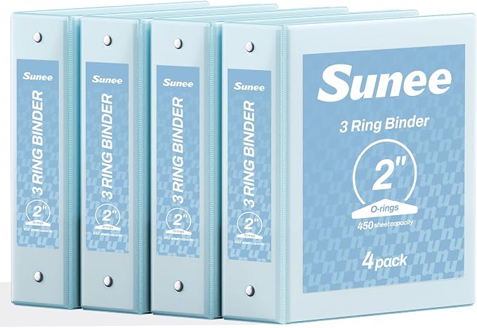 SUNEE 3 Ring Binders 2 Inch 4 Pack, Clear View Binder Three Ring PVC-Free (Fit 8.5x11 Inches) for School or Office Supplies, Blue
