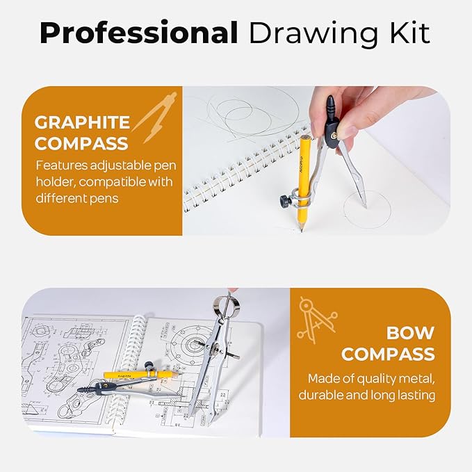 Nicpro 22 PCS Compass Geometry Tools with Case, Drafting Tools Geometry Set with Swing Arm Protractor, Rulers, Metal Compass, Square Set, Mechanical Pencil, Back to School Supplies for Students