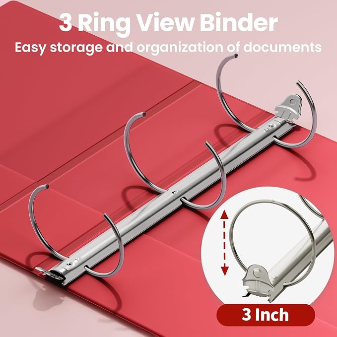 SUNEE 3 Inch Binders 3 Ring 4 Pack, 3" Large Classic 4-Color Binder Set (8.5x11 Inches) for Office, School or Home Supplies