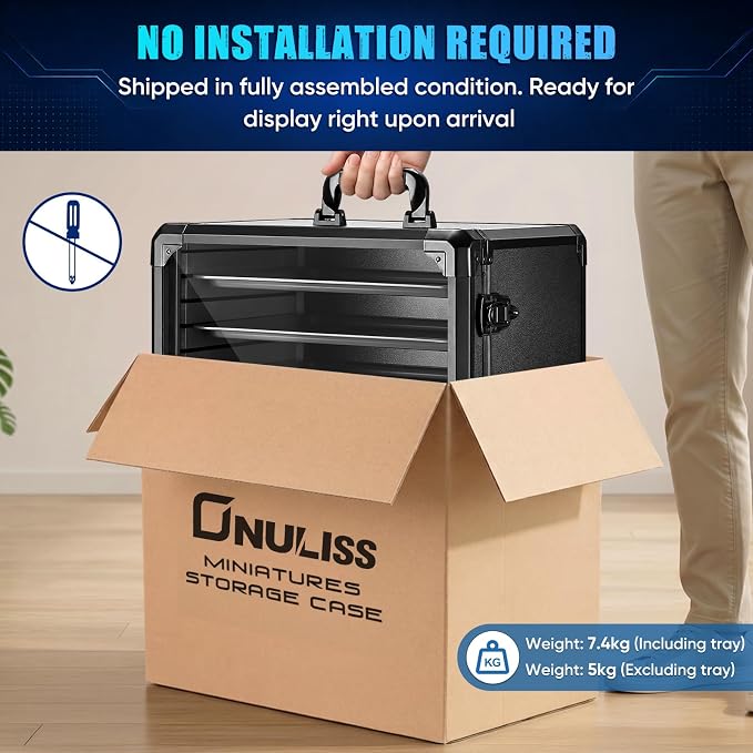 ONULISS Miniature Carrying Case with Side Mesh Pouch 6 Trays (X-Large Size) | Miniature Storage & Transport Case - Aluminum Alloy Frame & 6 Metal Trays for Display Figure Collectibles 15.9” x 12.9” x 18”