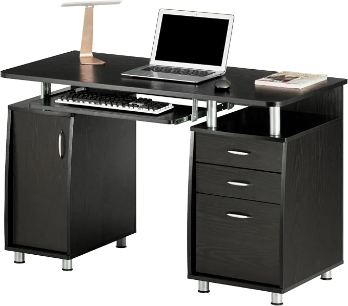 Techni Mobili 48''W Computer Desk with File Cabinet & Drawers, Espresso | Home Office, Keyboard Tray, Storage, Computer Workstation, Ideal for home office, Workspace organization